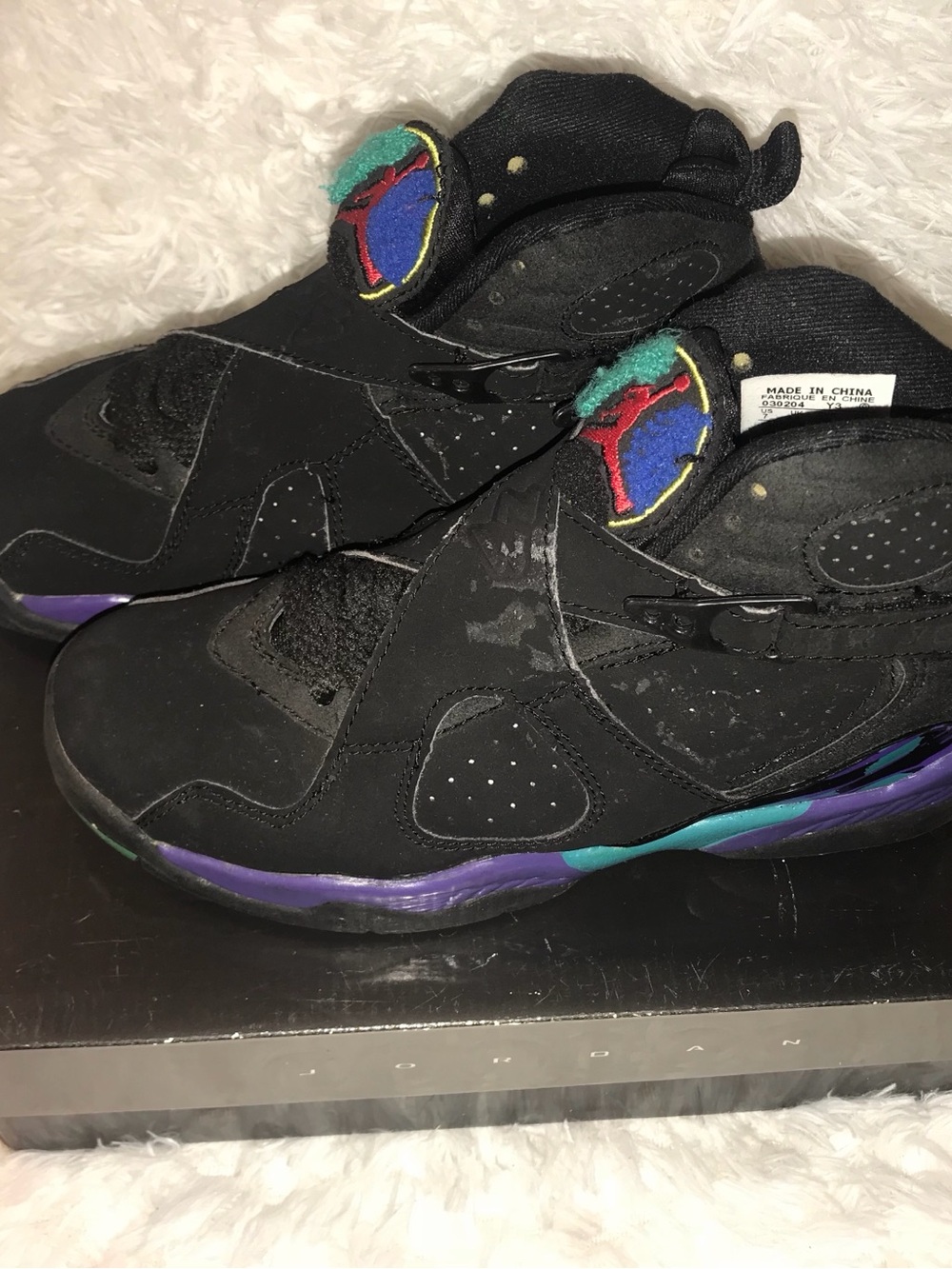 Jordan 1993 aqua 8 Black Sneakers with Purple and Teal Accents